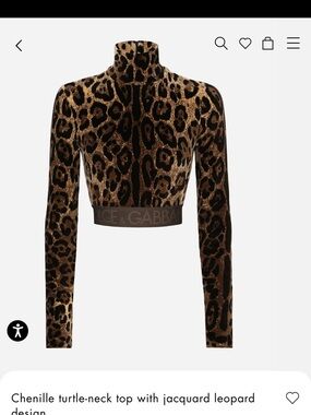 Dolce & Gabbana Brown Leopard-Print Chenille Turtle Neck Crop Top